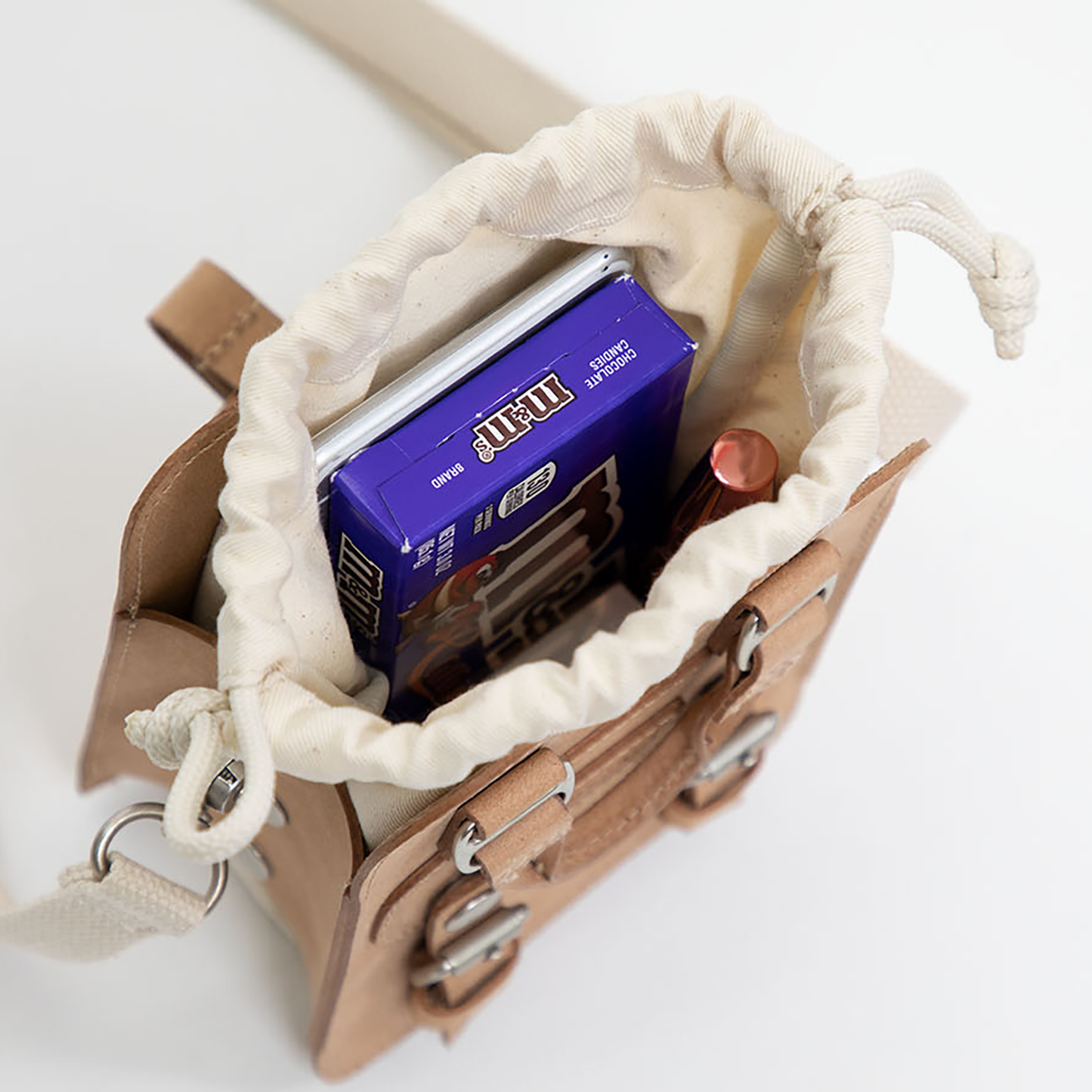 Macaroon Tiny Bucket Organic Cotton Series Beige Crossbody Bag